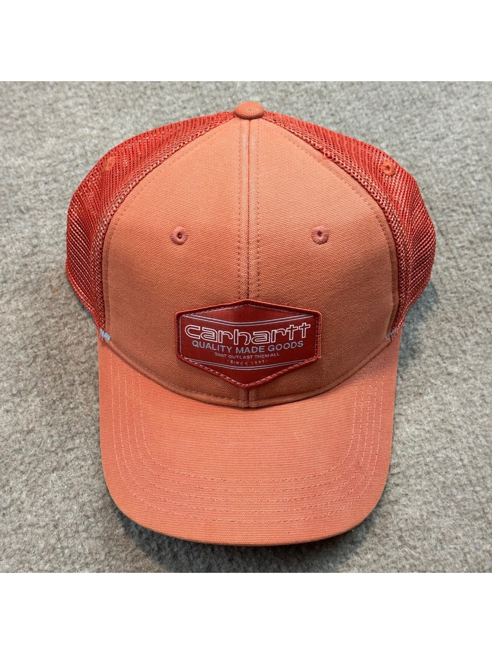 Carhartt Mesh Snapback Trucker Hat Cap Coral Orange Patch Logo Mens Workwear